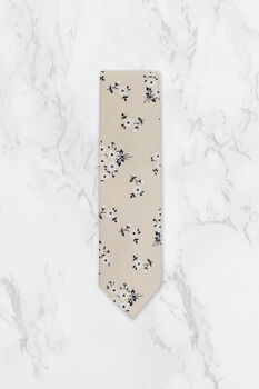 Wedding Handmade 100% Cotton Floral Print Tie In Ivory, 3 of 7
