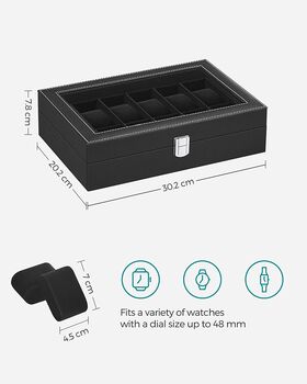 12 Slots Black Lining Watch Box Display Holder Case, 5 of 6