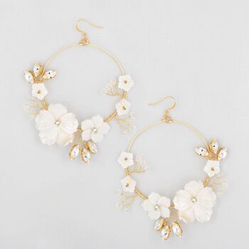 Statement Gold Floral Hoop Wedding Earrings, 2 of 3