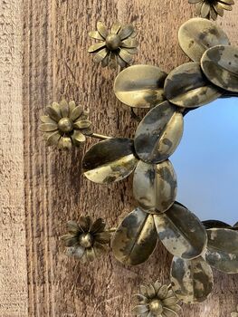 15cm Round Decorative Mirror Gold Metal Flower Design, 3 of 6