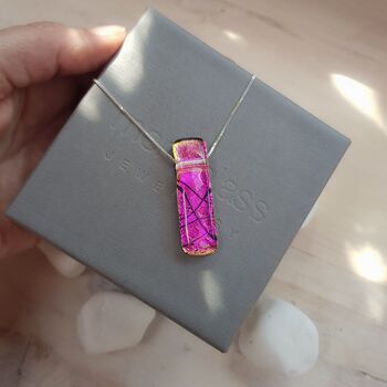 Shocking Pink Dichroic Glass Pendant Necklace, 2 of 8