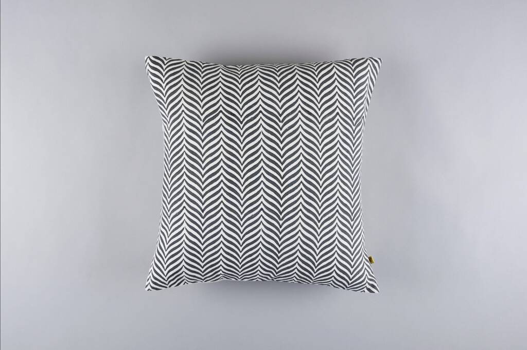 Indore Herringbone Pattern Block Grey Cushion Cover, 1 of 4