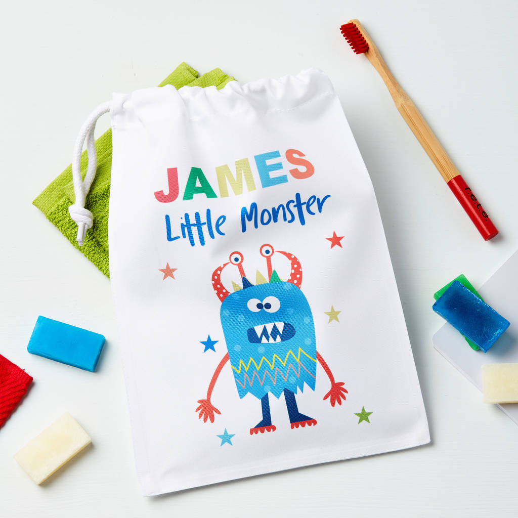 Boys Personalised Monster Travel Wash Or Laundry Bag By TillieMint