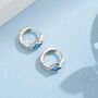 Tiny Rhombus Aquamarine Blue Cz Huggie Hoop In Sterling Silver, thumbnail 2 of 12
