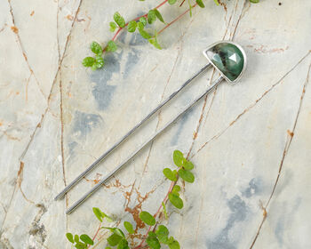 Fan Shaped Emerald Hair Stick In Solid Sterling Silver, 3 of 3