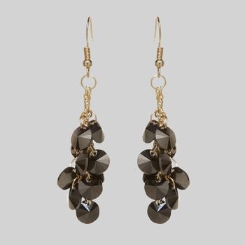 Long Gold Plated Grey Crystal Bead Cluster Earrings, 3 of 5
