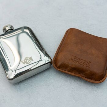 Brown/Black Leather Cased Hip Flask 6oz Stainless Steel, 5 of 12