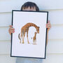 Illustrated Children's Wall Art Print Giraffe And Calf, thumbnail 4 of 4