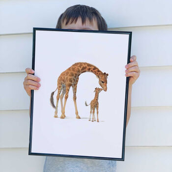 Illustrated Children's Wall Art Print Giraffe And Calf, 4 of 4