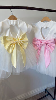 Cap Sleeve Flower Girl Tutu Dress With Heart Back And Large Satin Bow – Wedding And Special Occasion Dress For Girls, 7 of 10