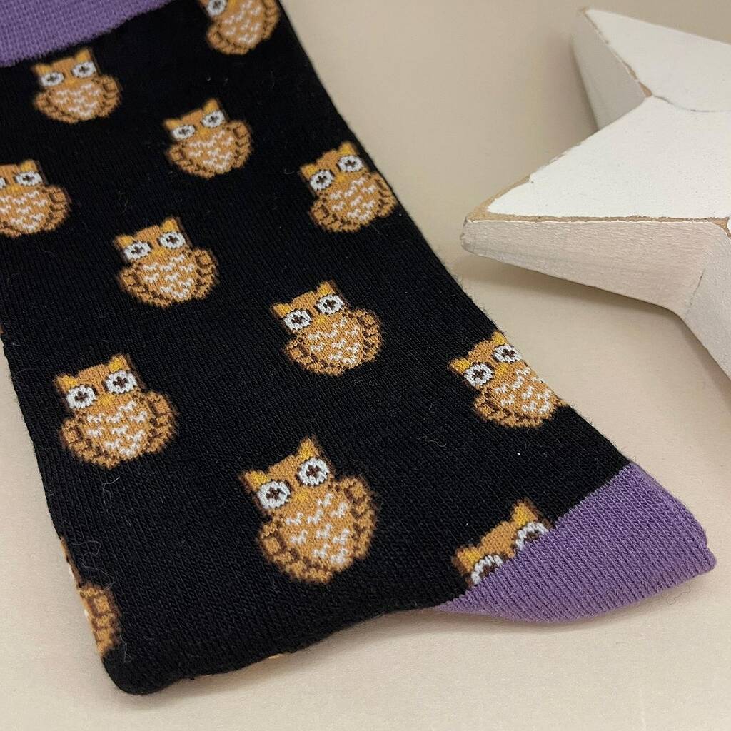 Men's Bamboo Owls Socks In Black By Nest