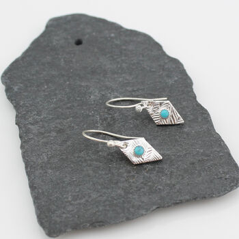 Sterling Silver Diamond And Turquoise Charm Earrings, 4 of 5