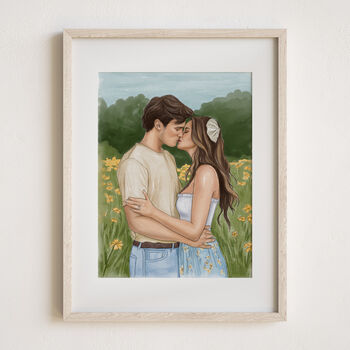 Gift For Paper Anniversary, Husband And Wife Hand Drawn Illustration From Photo, 7 of 9