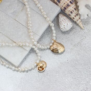 Pearl Choker Necklace With Gold Plated Seashell Charms, 7 of 12