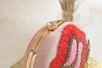 Peach Roses Round Embroidered Clutch, 2 of 3