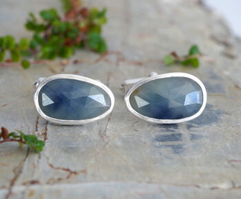 Natural Blue Sapphire Cufflinks In Solid Silver, 4 of 4