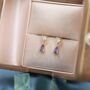 Purple Amethyst Cz Dangle Round Droplet Stud Earrings, thumbnail 7 of 11