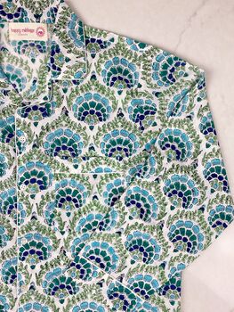 Mens Cotton Pyjamas In Blue And Green Print, 7 of 11