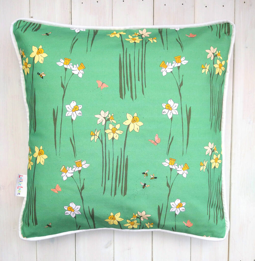Daffodils Hand Made Organic Cushion, 1 of 2