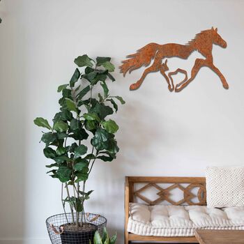 Rusted Metal Galloping Horses Stables Decor Art, 9 of 11