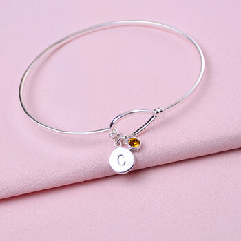 Personalised Sterling Silver Knot Birthstone Bangle, 4 of 8