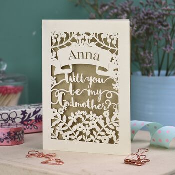 Personalised Papercut 'Be my Godmother?' Card, 2 of 6
