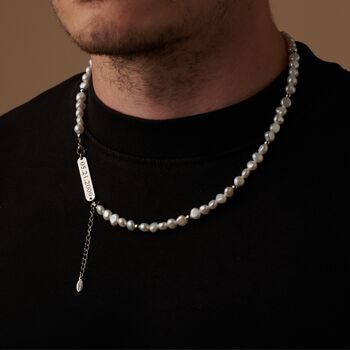 Silver Beaded Freshwater Pearl Necklace Chain For Men And Women, 5 of 11