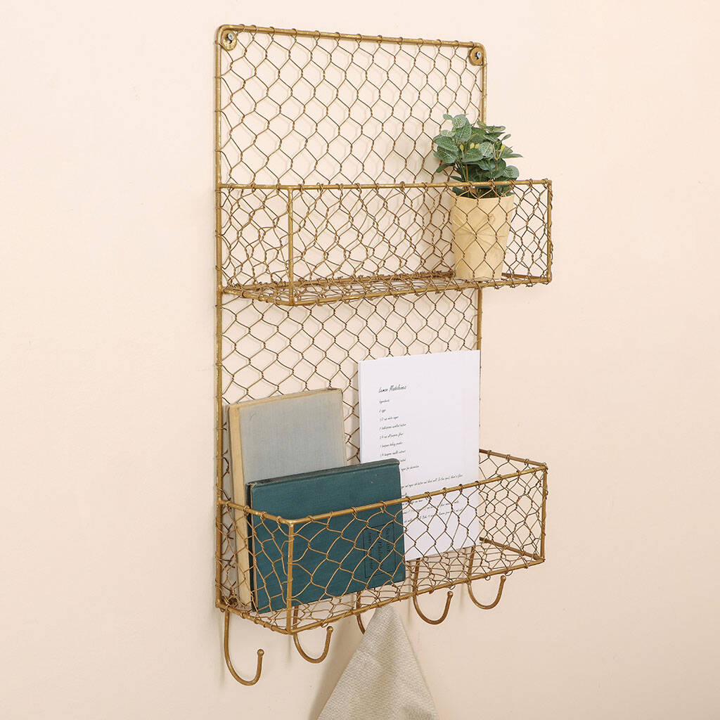 Gold Wire Storage Rack With Hooks By Dibor | notonthehighstreet.com