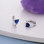 Sapphire Blue Heart Huggie Hoop In Sterling Silver, thumbnail 1 of 9