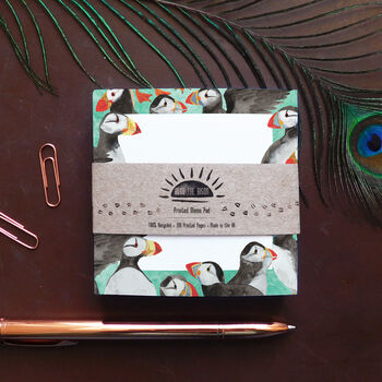 100 Page Tear Off Memo Pad Improbability Puffins Print, 2 of 8