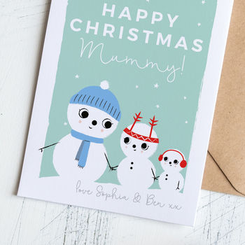 Mummy Christmas Card Personalised With Cute Snow People, 2 of 4
