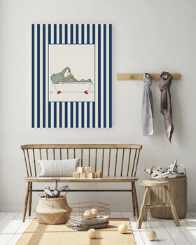 Babar The Elephant Bath Time Blue Nursery Art Print, 2 of 2