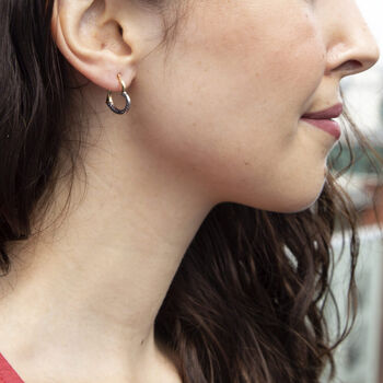 9ct Yellow Gold Two Tone Heart Hoop Earrings, 2 of 3