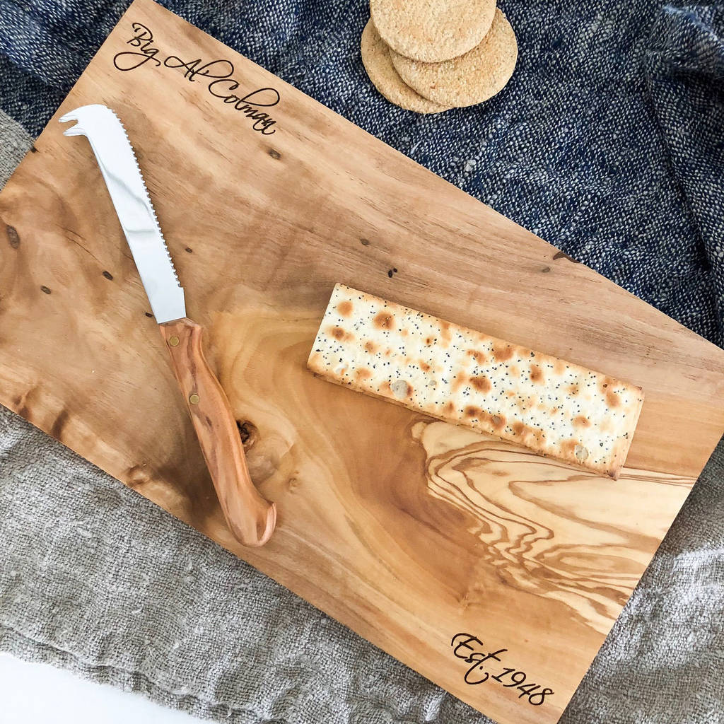 Personalised Olive Wood Cheese Chopping Board By The Rustic Dish 