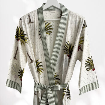 Palm Tree Print Cotton Dressing Gown Kimono, 2 of 2
