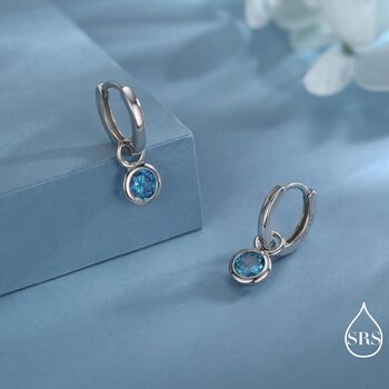 March Birthstone Aquamarine Blue Cz Hoop Earrings In Sterling Silver, 4 of 12