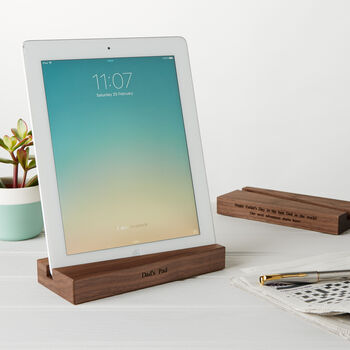 Personalised Tablet Stand In Oak Or Walnut, 6 of 9