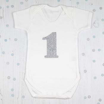 First Birthday Glitter Number One Baby Grow, 3 of 6