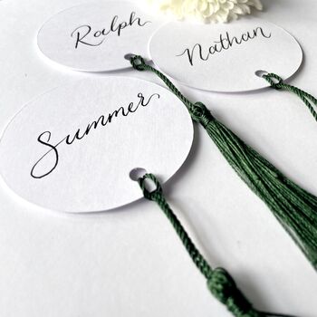 Green Tassel Circular Calligraphy Place Cards, 3 of 3