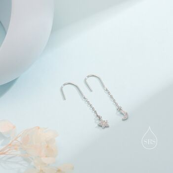 Asymmetric Star And Moon Cz Drop Earrings, 4 of 11