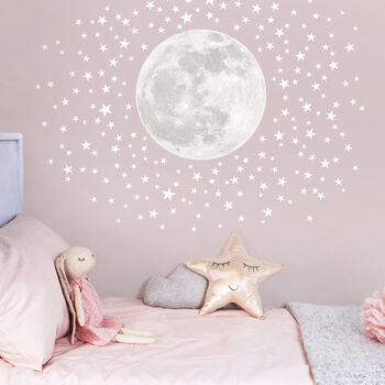 Pale Moon And Stars Fabric Wall Sticker, 2 of 3