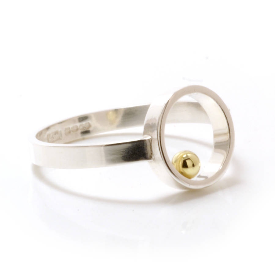Silver With Gold Ball Flat Ring, 1 of 6