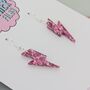 Small Vibrant Pink Glitter Lightning Bolt Earrings / Hot Pink Barbiecore Jewellery / 2000s Aesthetic Jewellery, thumbnail 3 of 5