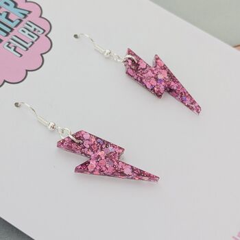 Small Vibrant Pink Glitter Lightning Bolt Earrings / Hot Pink Barbiecore Jewellery / 2000s Aesthetic Jewellery, 3 of 5