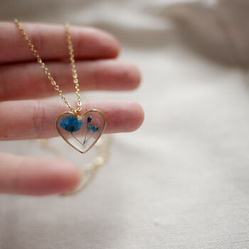 Blue Flower Heart Sterling Silver Or 18k Gold Necklace, 6 of 11