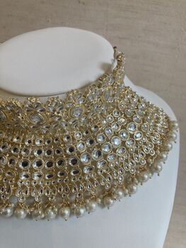 Gold Plated White Kundan Indian Choker Set, 4 of 9