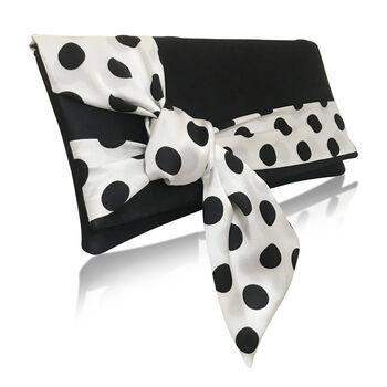 Black And Ivory Polka Dot Satin Clutch Handbag Piper, 5 of 5