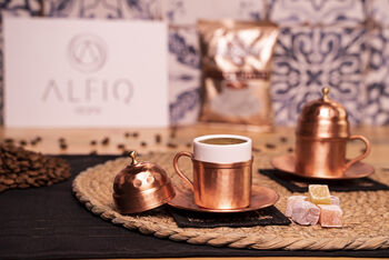 Turkish Copper Coffee Cup Set With Plates And Lids – Handmade Six Piece Gift For Two, 9 of 9