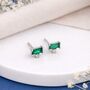 Sterling Silver Emerald Baguette Micro Stud Earrings – 4mm, thumbnail 1 of 5