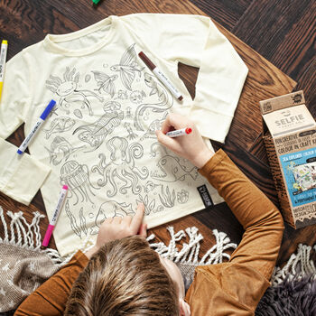 Personalised Sea Explorer Colour In T Shirt With Fabric Pens, 2 of 5